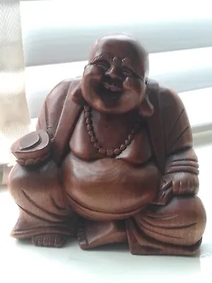 Wooden Laughing Buddha Hand Carved 11cm • £7.99