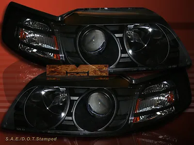 1999-2004 Mustang Black Projector Headlights Pair W/amber Reflector 00 01 02 03 • $139.99