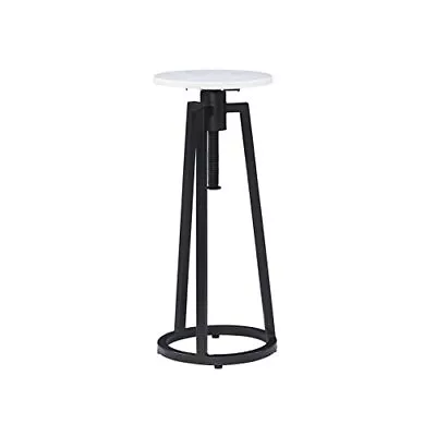 White Marble Top Drink Industrial Style Metal Adjustable Height Base Black • $173.31