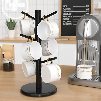 Coffee Mug Holder Black Bamboo Mug Tree With Thicker Base Coffee Cup Stand M • $20.81