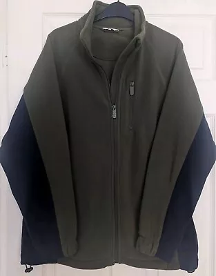 Mens Cotton Traders Khaki/Navy Full Zip Fleece Jacket Medium 👍 • £5.99