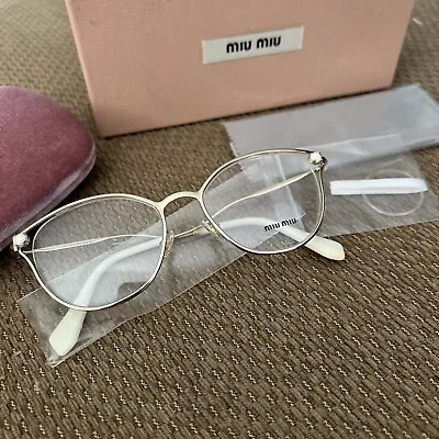 Miu Miu VMU 53Q 52[]16 Eyeglasses New W Box Gold Pearl Made In Italy 216 • $109.99