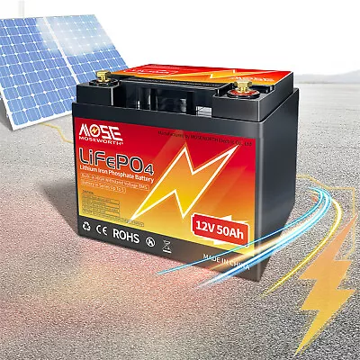 MOSEWORTH 12V 50Ah LiFePO4 Deep Cycle Lithium Battery 50A BMS For Marine Solar • $99.36