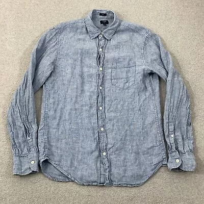 J. Crew Button Shirt Mens Medium Slim Fit Linen Chambray Long Sleeve • $21.88