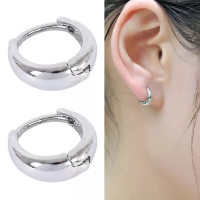 Women 925 Sterling Silver Earrings  Hoop Plain Simple Tiny Small Huggie 10mm WA • $5.32