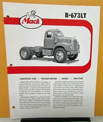 1958 Mack Truck Model B 673LT Specification Sheet • $26.73