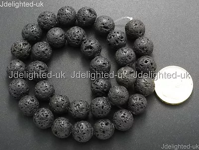 Natural Black Volcanic Lava Gemstone Round Beads 4mm 6mm 8mm 10mm 12mm 15.5  • £3.12