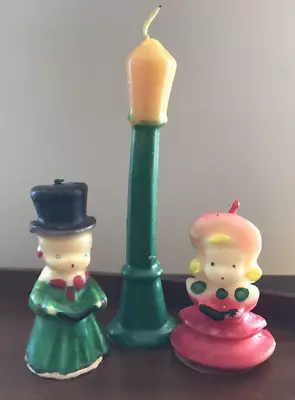 Vintage Gurley Christmas Candle Boy & Girl Caroler And Lamp Post (3 Pieces) • $28