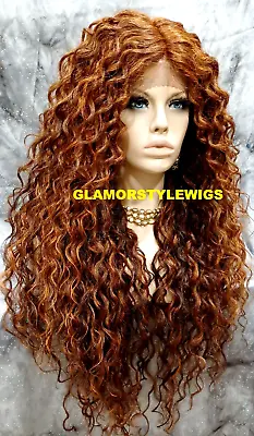 38” Lace Front Full Wig Extra Long Layered Curly W Baby Hair Auburn Mix Nwt • $79.84