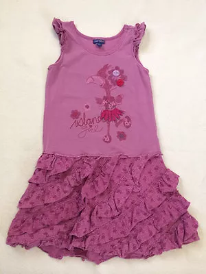 Naartjie Girls 9 Purple Island Girl Flamingo Tiered Ruffle Dress Sleeveless • $19.99