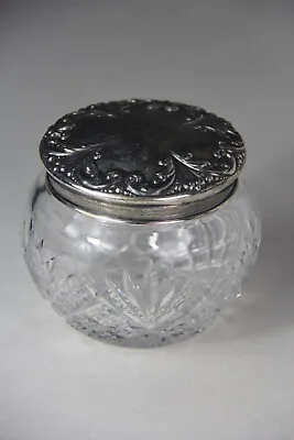 Vintage Sterling Silver Top Cut Glass Vanity Dresser Powder Jar - Monogrammed • $149.99