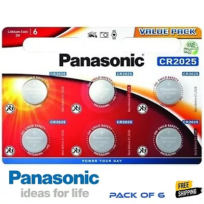 Panasonic CR2025 Battery 3V Lithium Coin Cell Toys Keys Remote Pack Of 6 • £4.49