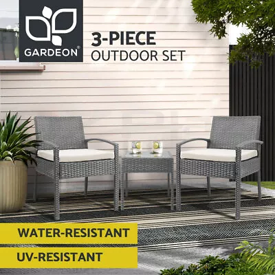 Gardeon 3 Piece Wicker Outdoor Lounge Setting Patio Furniture Rattan Set Garden • $189.95