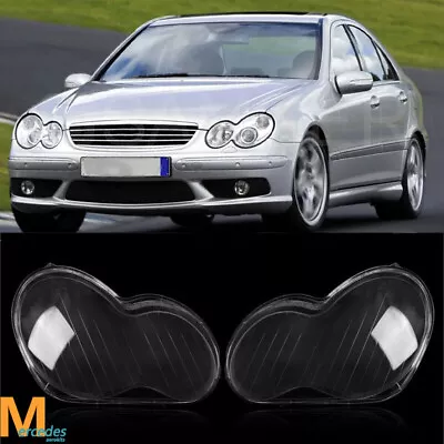 Pair Headlight Lens Cover Lampshade For Mercedes Benz C-Class W203 2001-2007 • $55.98