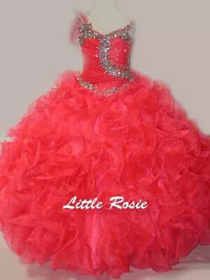 NEW Little Rosie Girls Long National Level Pageant Dress LLR2110 Fuchsia 6 $600 • $337.50