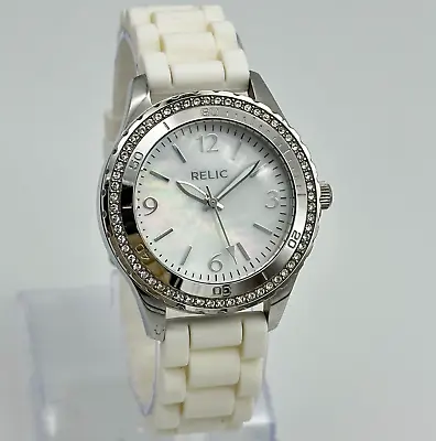 $15.99 • Buy Ladies RELIC Silver Tone All Steel Watch, White Silicone Strap, Crystals ZR11907