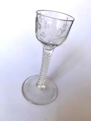 Antique Wine Glass 18th Century English Georgian Opaque Twist Floral Design • £141