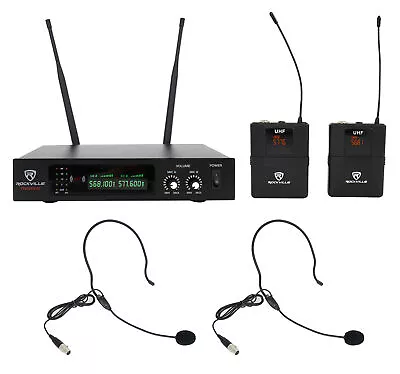 Rockville RWM81U Dual UHF Headset & Guitar Wireless Microphone System W/LCD • $84.95