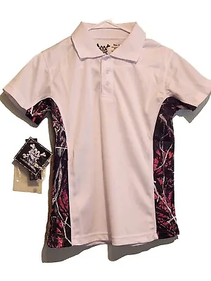 Muddy Girl Shirt Womens Camouflage Polo White Pink Golf Professional Small S • $17