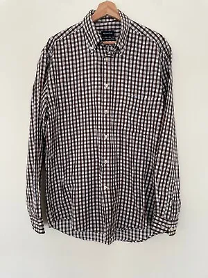Massimo Dutti Mens Check Shirt Brown Pure Egyptian Cotton Size 42 L XL Buttons • £12.99