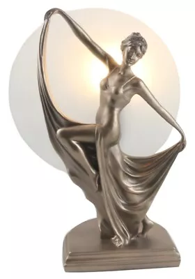 38cm Table Lamp Art Deco Bronze Dancing Lady Figurine Glass Shade + Light Bulb  • £98