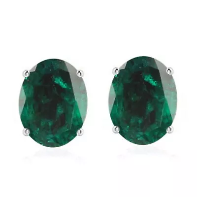 14K White Gold 2.40 Carat Oval Shape Natural Zambian Emerald Women's Studs • $337