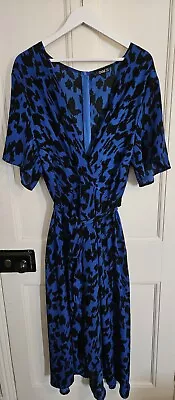 Blue Quiz Midi Occasion Dress Wedding Christening Size 24 Animal Print • £2.99