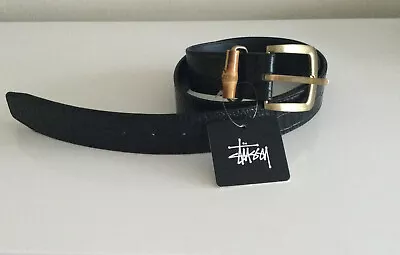 Stussy  Crocodile Black Leather Belt Size L/XL • $74.99