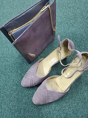 Vintage Women Purple Lavender Leather Suede Shoes With Purple Match Handbag 35 • $29.99