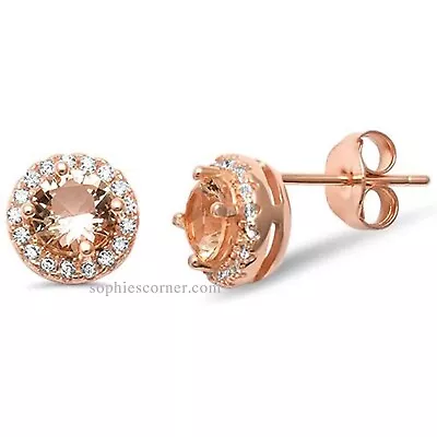 2 Ct. Lab-Created Peach Morganite. Halo Stud Earrings In Sterling Silver • $52.20