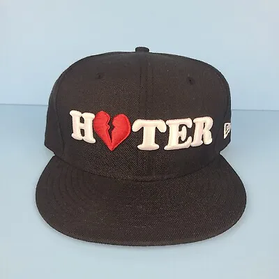 I Love Haters Fitted Cap Mens 7 5/8 Black White Red Custom New Era 59Fifty • $30.97