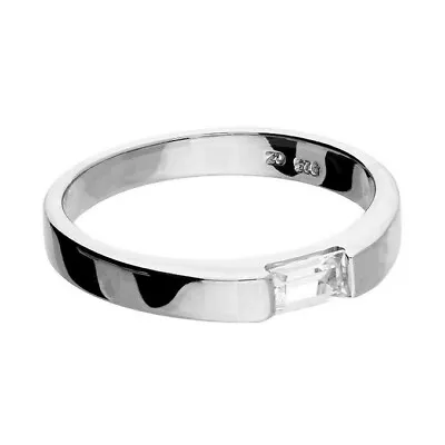 Tension Set Baguette Solitaire Ring Solid Sterling Silver 925 Hallmark Size M-R • $34.80