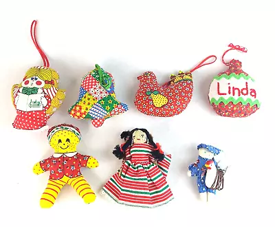 $17.95 • Buy Lot Of 7 Vintage Fabric Stuffed Christmas Ornaments 1970s 4  - 5  Each