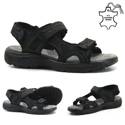 Mens Bio Comfort Leather Sandals Walking Hiking Summer Holiday Beach Shoes Mules • £19.95