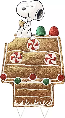 Peanuts Gang Snoopy Gingerbread House Yard Art Outdoor Christmas Decor Hammered  • $46.31