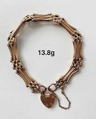 Lawson Ward Gammage 9ct Rose Gold Antique Gate Link Bracelet Heart Padlock Chain • £339