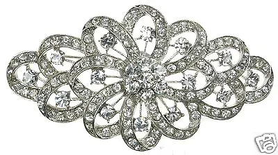 Large Silver Diamante Brooch Vintage Pin Bridal Bouquet Shoe Cake - New - Uk • £8.99