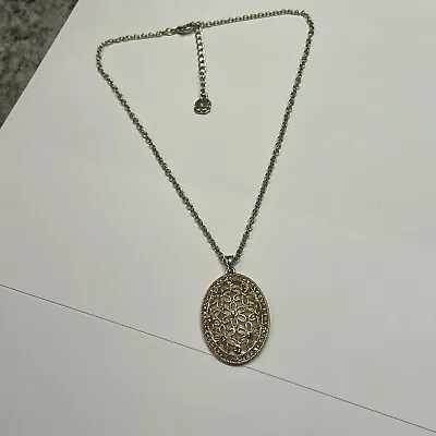 Monet Costume Necklace Gold Tone / Rhinestone Pendant • $14.99