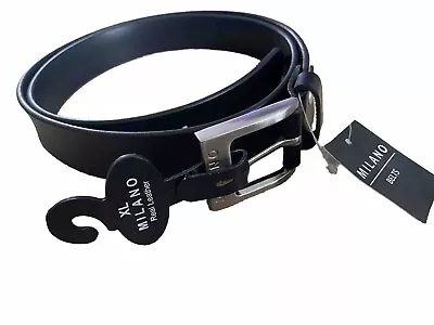 Milano Mens Full Grain Leather Belt With Silver Buckle Black Extra Large 40-44 • £8.99