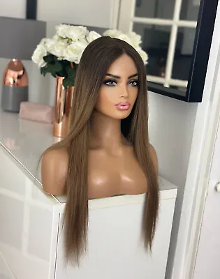 Balayage Mocha Brown Roots Lace 20” Ombre Highlight 100% Human Long Hair Wig • £259.99