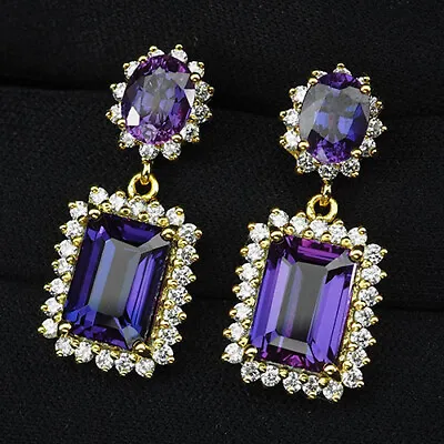 $86 • Buy Sapphire Blue Purple 4 Stone 22.40 Ct. 925 Sterling Silver Gold Earrings Women