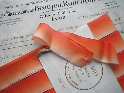 1 Yd Antique Vintage Orange/Peach Silk Ombre French Ribbon 1  • $8