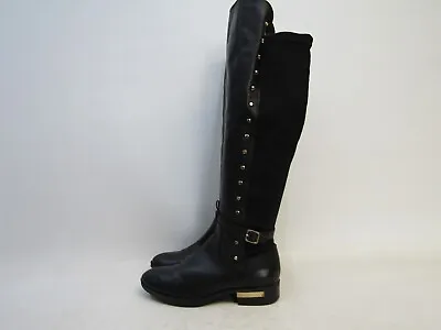 VINCE CAMUTO Womens Size 7.5 M Black Leather Zip Buckle Knee High Fashion Boots • $44.64