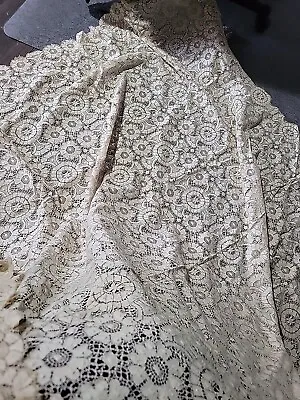 Antique Needle Point Bobbin French Lace Point De Venise Lace Tablecloth 57x82in • $381.50