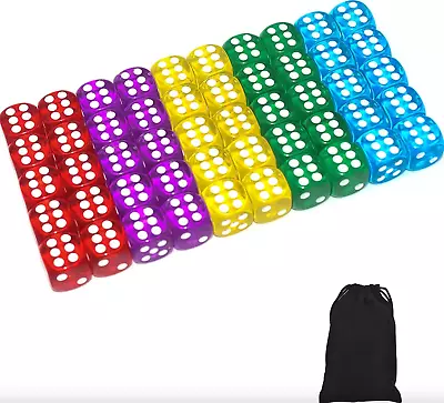 Set Of 50 Six Sided D6 14Mm Standard Translucent Rounded Dice Die -Multicolor • $11.98