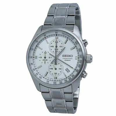 SEIKO Men's Watch Chronograph Quartz White Dial Stainless Steel Bracelet SSB375 • $124.59
