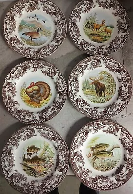 Spode Woodland Set Of 6 Dinner Plates- 2 Land Animals 2 Fish And 2 Birds • $129.99