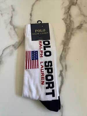 New Mens Ralph Lauren Polo Sport Designer USA American Flag Logo Crew Cut Socks • $14.99