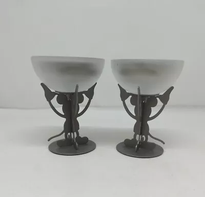 Disney MICKEY MOUSE Candle Holders Tea Light Glass & Metal Silhouette Pair VTG • $21.95