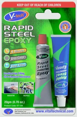 V TECH Rapid Steel Epoxy Adhesive Metal Weld Glue Bonding Cracks Filler Strong 1 • £3.69